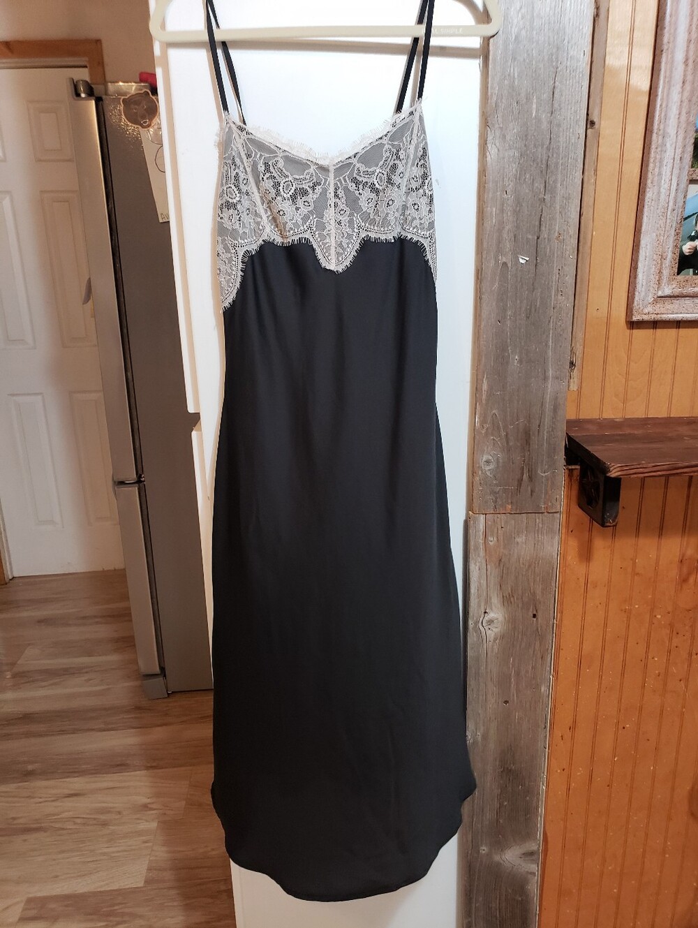 Wild Fable Long Black Satin Slip Dress With White Lace Detail Small